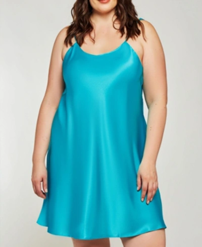 Icollection Women's Ultra Soft Satin Chemise Lingerie With Adjustable Straps In Aqua