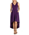 24seven Comfort Apparel Women's Sleeveless Fit And Flare High Low Dress In Purple