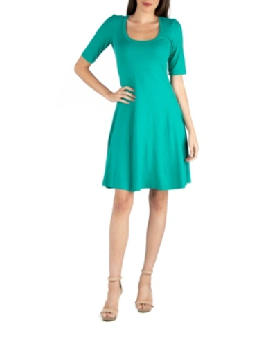 24seven Comfort Apparel A-line Knee Length Dress With Elbow Length Sleeves In Jade