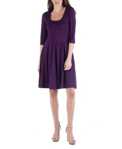 24seven Comfort Apparel Women's 3/4 Sleeve Fit And Flare Mini Dress In Purple