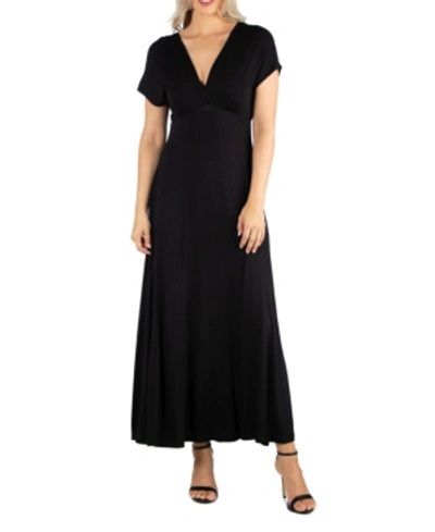 24SEVEN COMFORT APPAREL WOMEN'S CAP SLEEVE V-NECK MAXI DRESS