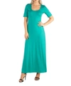 24seven Comfort Apparel Plus Size Elbow Length Sleeve Maxi Dress In Jade