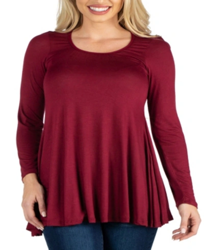 24seven Comfort Apparel Women's Long Sleeve Swing Style Flared Tunic Top In Dark Red