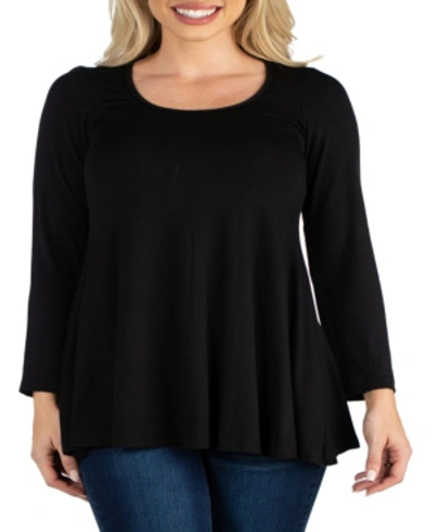 24seven Comfort Apparel Women's Plus Size Classic Long Sleeves Tunic Top In Black