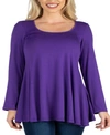24seven Comfort Apparel Women's Long Sleeve Swing Style Flared Tunic Top In Purple