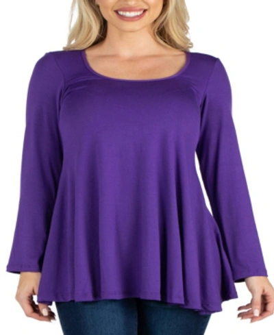 24seven Comfort Apparel Women's Long Sleeve Swing Style Flared Tunic Top In Medium Purple