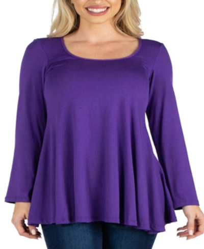 24seven Comfort Apparel Women's Long Sleeve Swing Style Flared Tunic Top In Purple