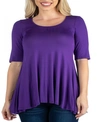 24seven Comfort Apparel Women's Elbow Sleeve Swing Tunic Top In Purple