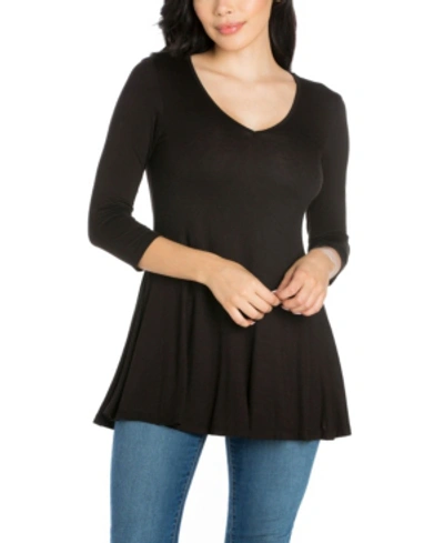 24seven Comfort Apparel Women's Long Sleeve Swing Style Flared Tunic Top In Black