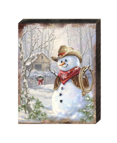 Designocracy By Dona Gelsinger Cowboy Snowman Wooden Block In Multi