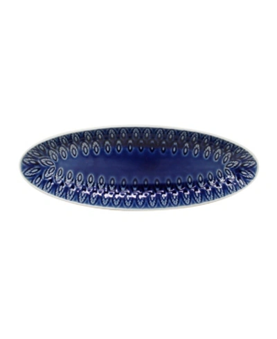 Euro Ceramica Peacock 13" Appetizer Platter In Cobalt Blue