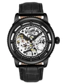 Stuhrling Men's Black Alligator Embossed Genuine Leather Strap Watch 42mm In Black