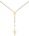 LEGACY FOR MEN BY SIMONE I. SMITH BEADED CROSS 24" LARIAT NECKLACE IN STAINLESS STEEL & YELLOW ION-PLATE