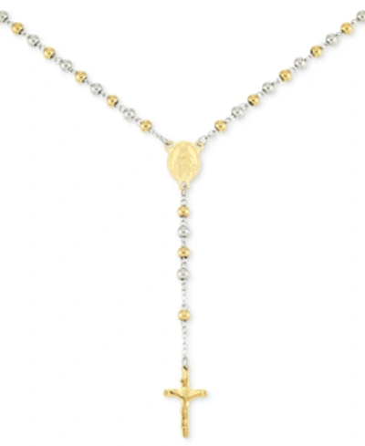 Legacy For Men By Simone I. Smith Beaded Cross 24" Lariat Necklace In Stainless Steel & Yellow Ion-plate In Two-tone
