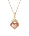 DISNEY CHILDREN'S PRINCESS HEART & CROWN 15" PENDANT NECKLACE IN 14K YELLOW AND ROSE GOLD