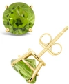 Macy's Round-cut Gemstone Stud Earrings In 14k Yellow Gold In Peridot