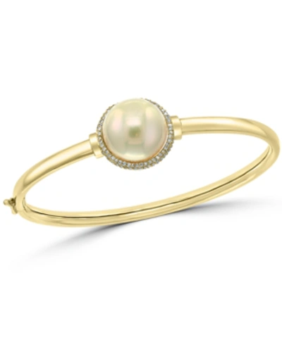 Effy Collection Effy Cultured Freshwater Pearl (14-1/2mm) & Diamond (3/8 Ct. T.w.) Bangle Bracelet In 14k Gold In Yellow Gold