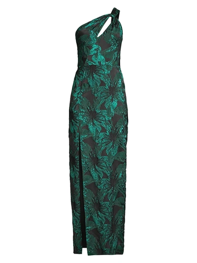 Aidan Mattox Women's Metallic Floral One-shoulder Gown In Black Emerald