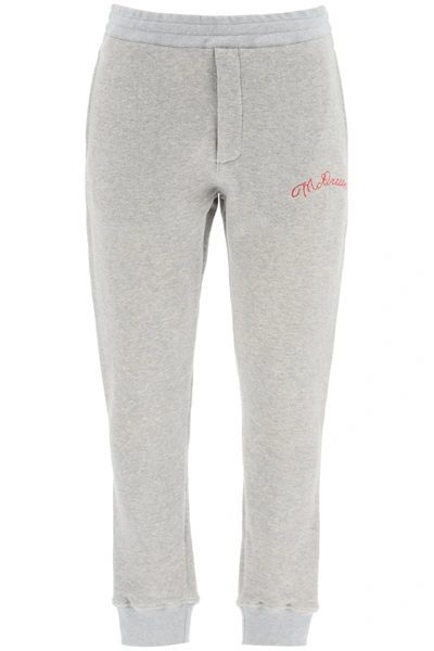 Alexander Mcqueen Sweatpants With Logo Embroidery In Grey,red
