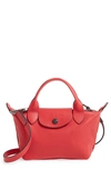Longchamp Mini Le Pliage Cuir Leather Top Handle Bag In Red
