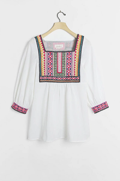 Anthropologie Abigail Embroidered Tunic In White