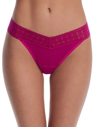 Hanky Panky Dream Lace Trim Modal Original Rise Thong In Pink Ruby