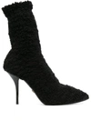 Dolce & Gabbana Stretch-knitted Pointed Stiletto Booties In Black