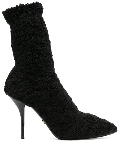Dolce & Gabbana Stretch-knitted Pointed Stiletto Booties In Black