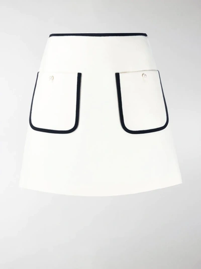 Miu Miu Contrast-trim Wool Mini Skirt In Nude & Neutrals
