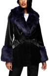 TOPSHOP MONIKH FAUX FUR & FAUX LEATHER COAT,07L45TNAV