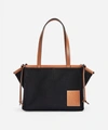 Shop Loewe Women's Cushion Leather And Canvas Tote Bag In Black/tan