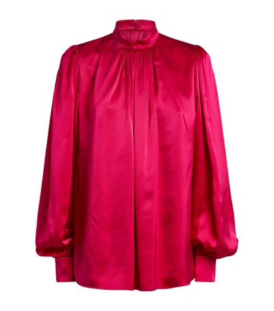 Andrew Gn Gathered Balloon-sleeve Silk Blouse In Pink