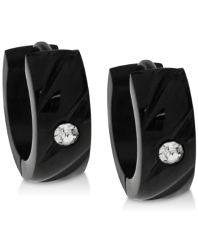 Sutton By Rhona Sutton Men's Black-tone Stainless Steel & Cubic Zirconia Small Hoop Earrings S