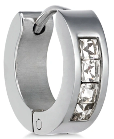 Sutton By Rhona Sutton Men's Stainless Steel Cubic Zirconia Huggie Hoop Earring In Silver