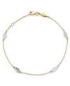 MACY'S POLISHED LEAF ANKLET IN 14K YELLOW AND WHITE GOLD