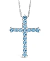 Macy's Swiss Blue Topaz (2-3/8 Ct. T.w.) Cross Pendant Necklace In Sterling Silver In Blue Topaz