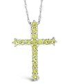 Macy's Gemstone Cross Pendant Necklace In Sterling Silver In Peridot