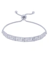 Macy's Diamond Accent Greek Key Adjustable Silver Plate Or Gold Plate Bracelet In Silver