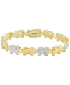 Macy's Diamond Accent Elephant Link Bracelet In Silver Plate, Rose Gold Or Gold Plate In Gold