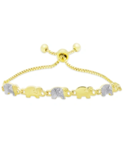 Macy's Diamond Accent Elephant Adjustable Bolo Bracelet In Silver Plate In Gold
