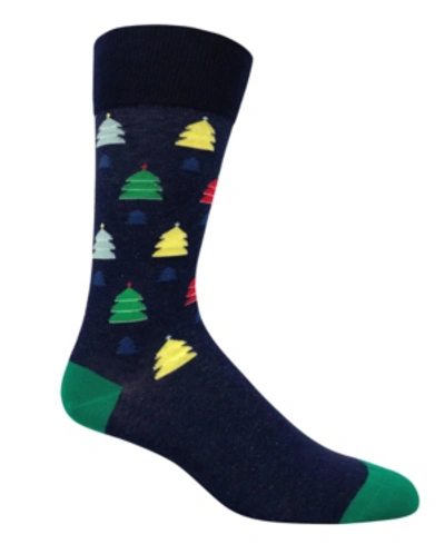 Love Sock Company Organic Cotton Men's Dress Socks - Christmas Tree In Navy