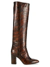 PARIS TEXAS WOMEN'S KNEE-HIGH CROC-EMBOSSED LEATHER BOOTS,0400011270437