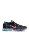Nike Women's Air Vapormax Flyknit 3 Running Sneakers From Finish Line In Black, Hyper Pink, & Baltic Blue