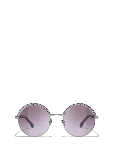 Pre-owned Chanel Round Frame Sunglasses In Silver