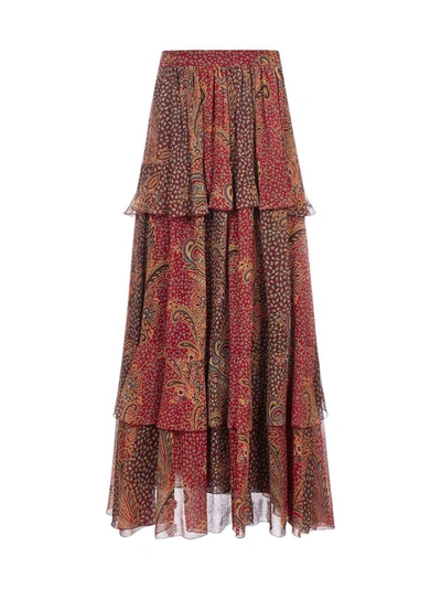 Etro Tiered Paisley-print Silk-crepon Maxi Skirt In Red