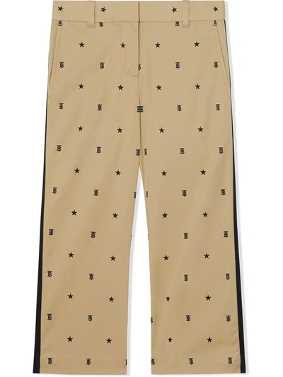 Burberry Kids' Beige Star And Monogram Motif Trousers In Blue