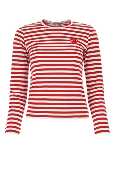 Comme Des Garçons Play Heart Logo Striped T-shirt - 红色 In Red