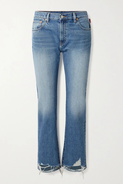 Denimist Joni Cropped Distressed Mid-rise Slim-leg Jeans In Mid Denim