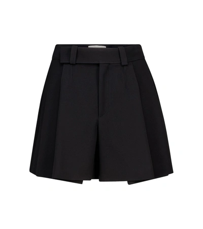 Chloé Pleated A-line Double-faced Crepe Shorts In Black
