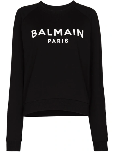 Balmain Logo Cotton Sweatshirt In Black